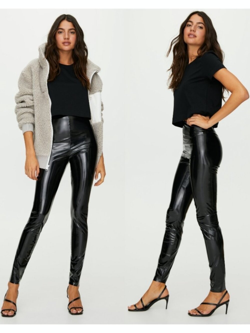 Aritzia Wilfred free High rise Black Glossy Vinyl Jemma Leggings Size medium